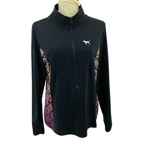 Victoria Secret PINK Ultimate Deep Zip Pullover Shirt Black Warm Ombre Logo